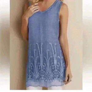 Soft Surroundings Silk Romance Top in Blue Heron Women’s Sm NWT